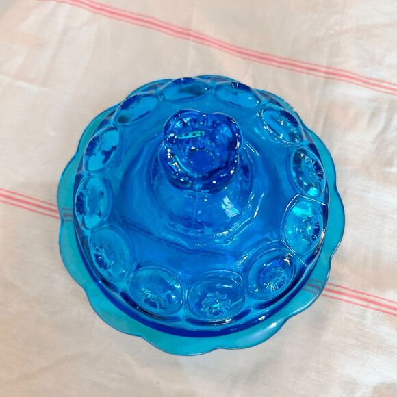 Vintage L.E Smith Colonial Blue Moon and Stars Mould Weishar Glass Cheese/Butter - Picture 8 of 8
